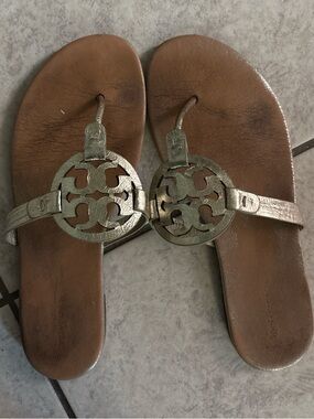 Metallic Tory Burch Leather Sandals